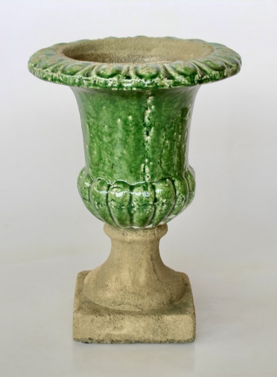 Green & Cement Distressed Urn